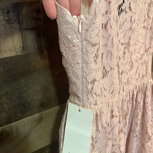 Tobi Blush Lace Overlay Sleeveless Plunging Neckline Mini Dress, NWT - Picture 11 of 11